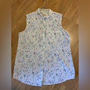 NWT.  Merona Plus size White Sleeveless Button-Down Shirt w/ Nautical Print 2XL